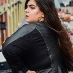 Moet Cristal is a plus size model wearing a plus size jacket by @lanebryant